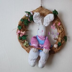 Floral Wreath with Bunny Decoration Door Hanger Or Wall Hanger